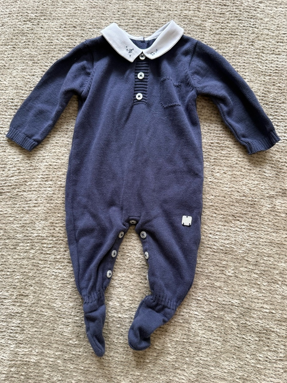 Chicco Baby Navy Knit Footed Romper 1M 56cm Made In Portugal Musical Notes